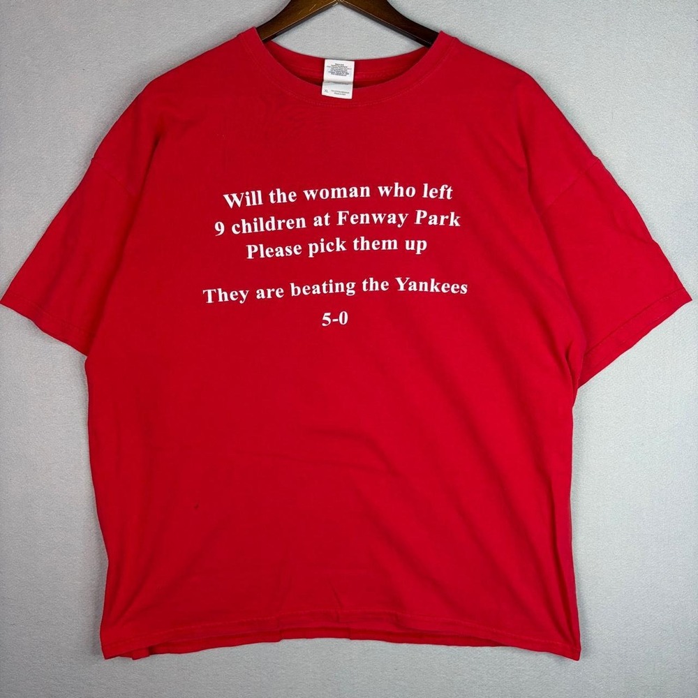 Woman Who Left 9 Children At Fenway Boston Red Sox Red MLB Baseball Tee Shirt XL